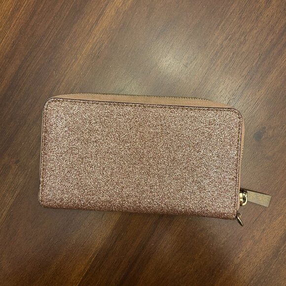 Michael Kors Rose Gold/Brown Glitter Wallet/Wristlet - Picture 2 of 16